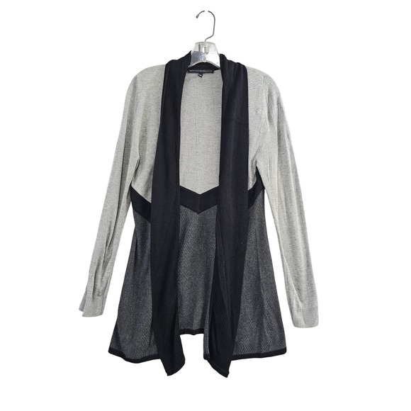 White House Black Market Sweaters - White‎ House Black Market Cardigan Small Gray Colorblock Chevron Open Front EUC
